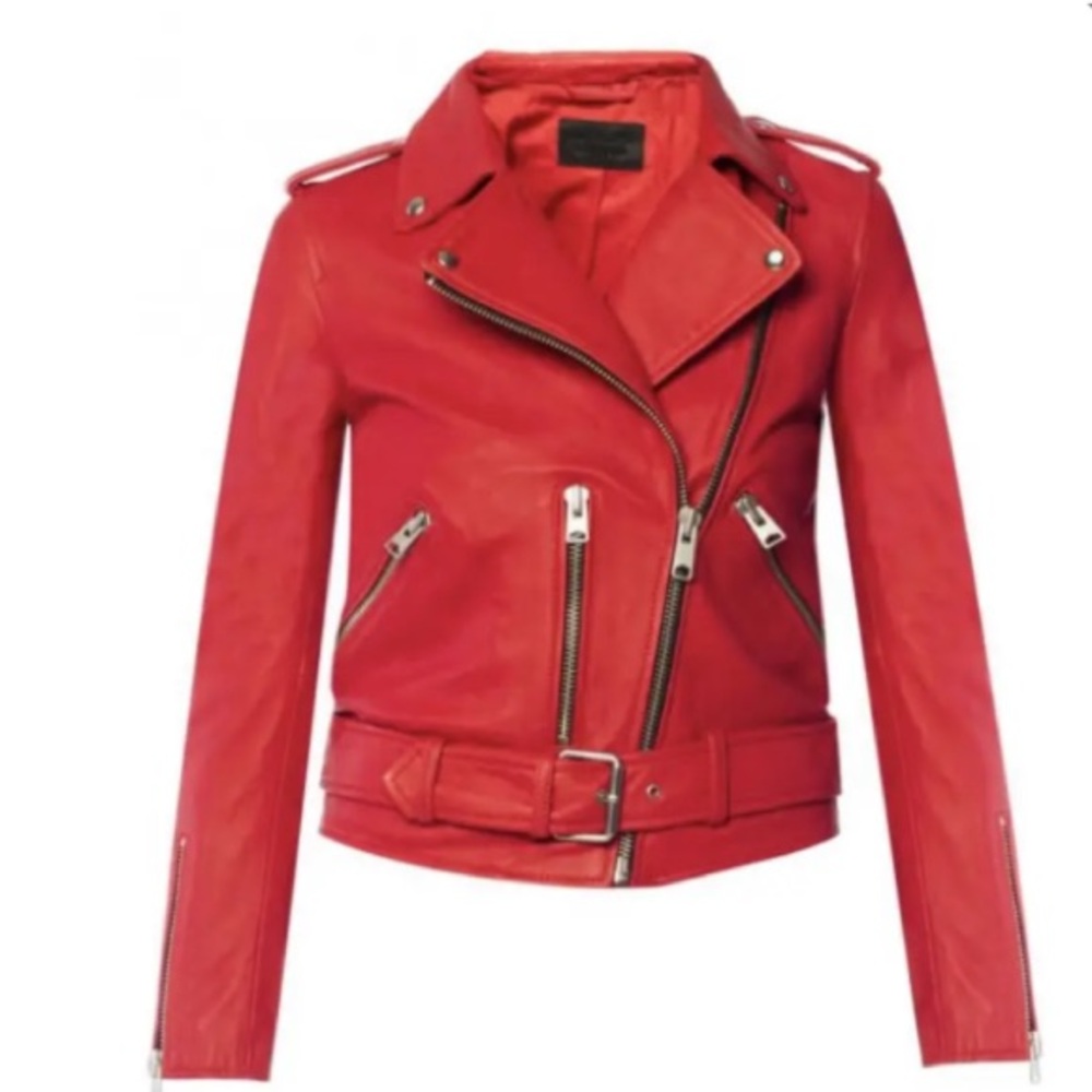 All Saints Vibrant Red Leather Biker Jacket